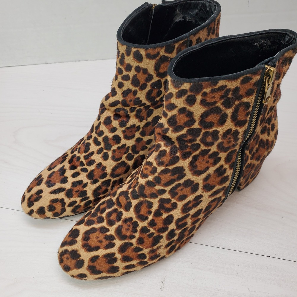 Ann Taylor Leopard Print Calf Hair Ankle Boots Block‎ Heel Brown W 8.5M Elevated